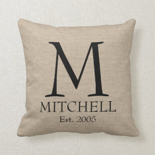 Monogramm Faux-Leinen Jute rustikale elegante Anfa Kissen