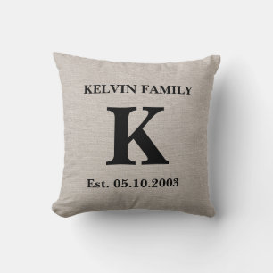 Monogramm-Faux-Leinen-Jute rustikaler Chic Anfangs Kissen