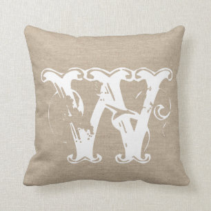 Monogramm-Faux-Leinen-Jute rustikaler Chic Anfangs Kissen