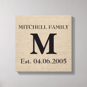 Monogramm-Faux-Leinen-Jute rustikaler Chic Anfangs Leinwanddruck