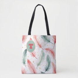 Monogramm Federdesign in Rot, Grün und Gold Tasche