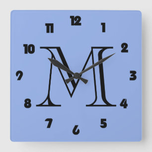 Monogramm Fett schwarze Zahlen an der blauen Wall- Quadratische Wanduhr