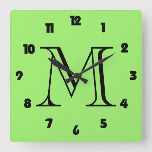 Monogramm Fett schwarze Zahlen auf der grünen Wal Quadratische Wanduhr