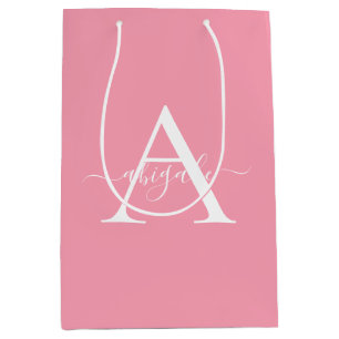 Monogramm Flamingo Rosa   Minimalistischer Eleganz Mittlere Geschenktüte