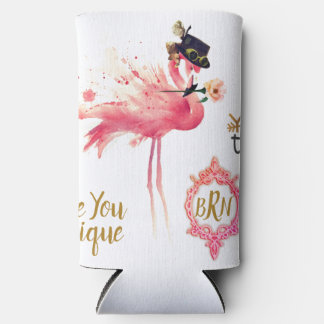 Monogramm Flamingo "Sei schön du selbst" Steampunk Selters Dosenkühler
