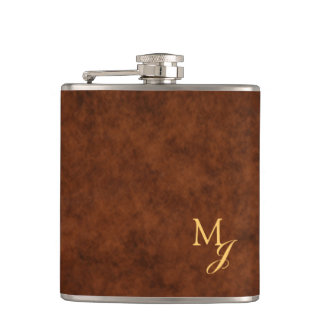 Monogramm-Flasche aus braunem Kunstleder Flachmann