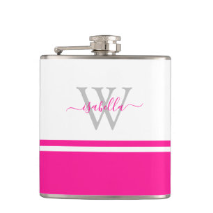 Monogramm Flasche mit rosa Schriftzug Flachmann