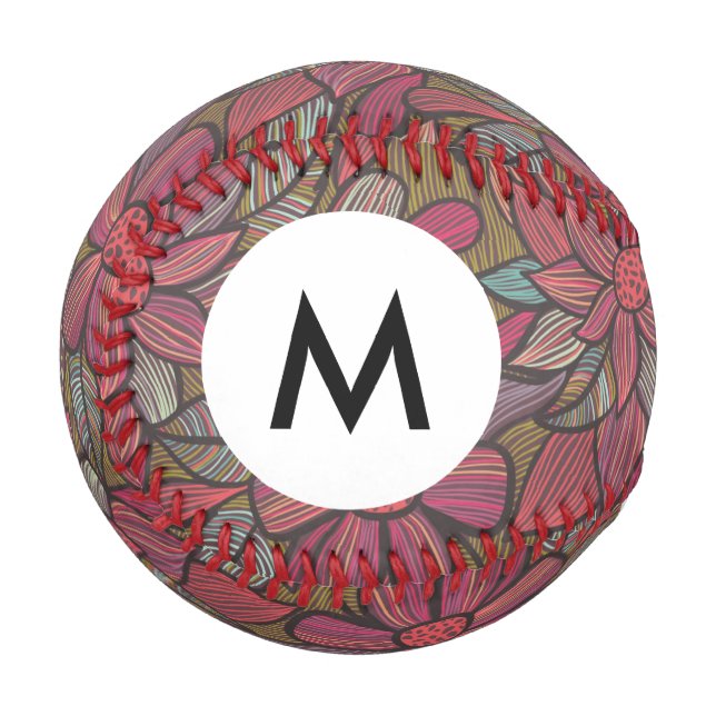 Monogramm Floral 4 2 Baseball (Vorderseite Links)