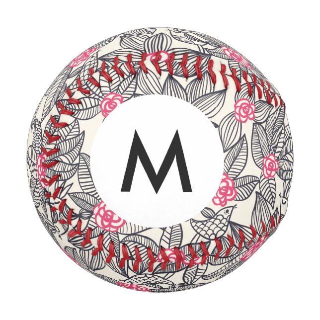 Monogramm Floral bei Cartoon 2 Baseball (Vorderseite Links)