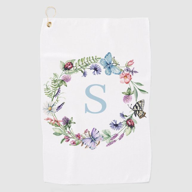 Monogramm Floral Golfhandtuch (Vorderseite)