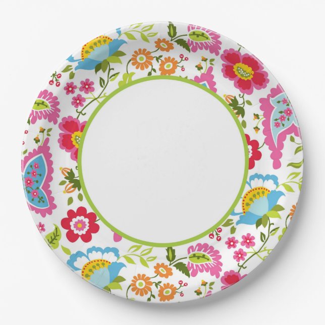 Monogramm Floral Pappteller (Vorderseite)