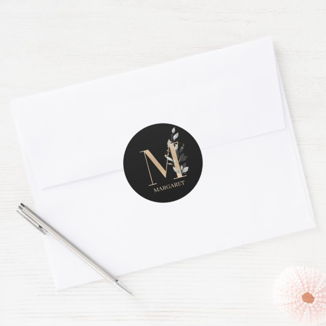 Monogramm Floral Personalisiert Runder Aufkleber (Umschlag)