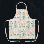 Monogramm Floral Pink Peach Green Schürze<br><div class="desc">Hübsches rosa, pfirsichgrünes und schlängelgrünes Blumenmuster. Also Shabby Chic niedlich.</div>