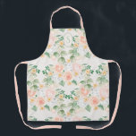 Monogramm Floral Pink Peach Green Schürze<br><div class="desc">Hübsches rosa, pfirsichgrünes und schlängelgrünes Blumenmuster. Also Shabby Chic niedlich.</div>