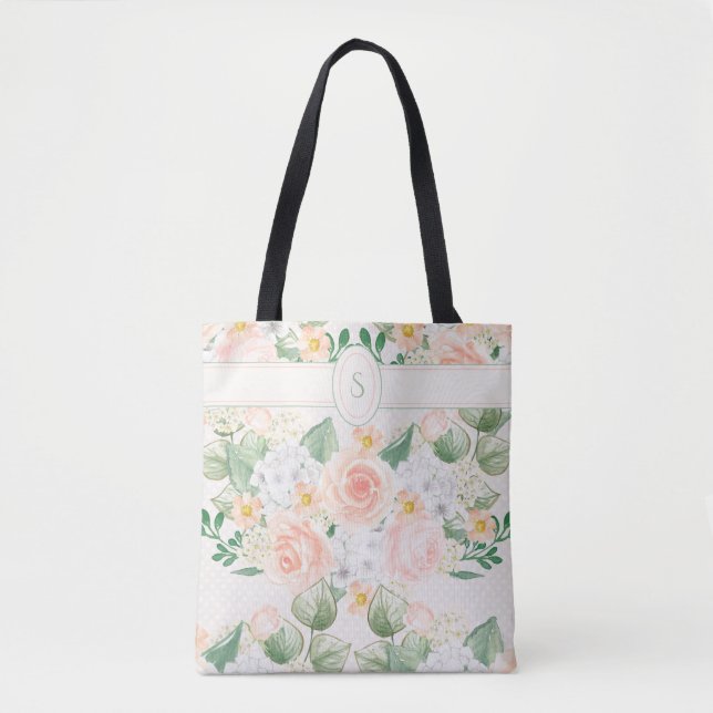 Monogramm Floral Rustikale rosa Typografie Tasche (Vorderseite)