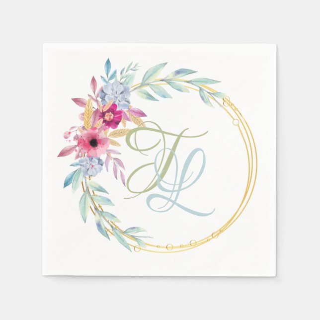 Monogramm Floral Serviette (Vorderseite)