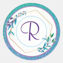Monogramm Floral und Glitzer Runder Aufkleber
