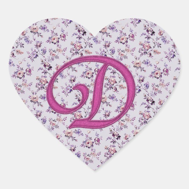 Monogramm Floral Vintag D Herz-Aufkleber (Vorderseite)