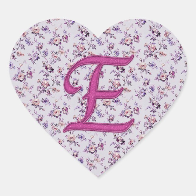Monogramm Floral Vintag E Herz-Aufkleber (Vorderseite)