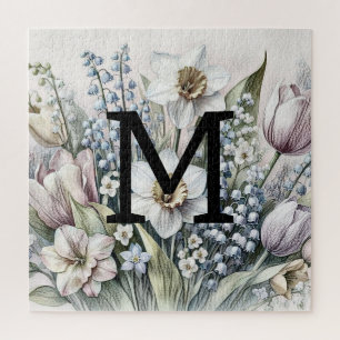 Monogramm floral zeichnend rosa Tulpen