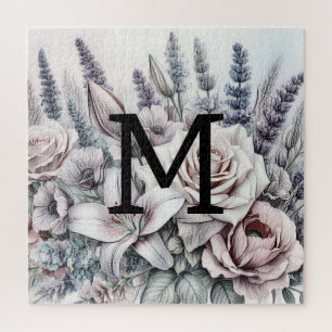 Monogramm floral zeichnend Rose Lavendellilie