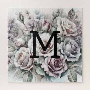 Monogramm florale zeichnend rosa lila blaue Rose