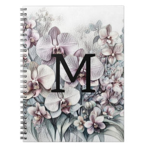 Monogramm florale zeichnend rosa orchide Blume Notizblock