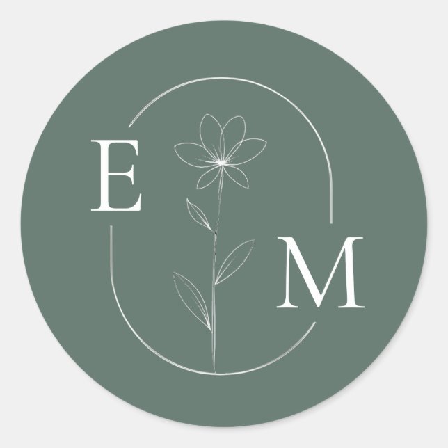Monogramm floraler Minimalistischer Hochzeitsticke Runder Aufkleber (Vorderseite)