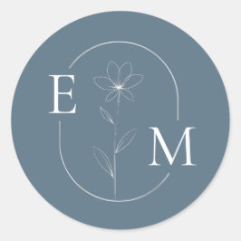 Monogramm Florales Minimalistisches Hochzeitsstick Runder Aufkleber