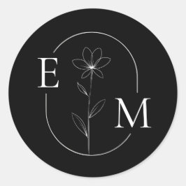 Monogramm Florales Minimalistisches Hochzeitsstick Runder Aufkleber