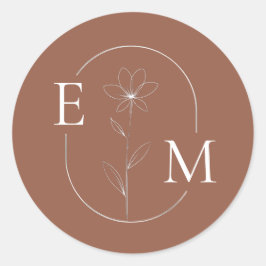 Monogramm Florales Minimalistisches Hochzeitsstick Runder Aufkleber