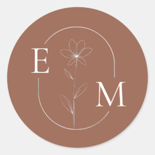 Monogramm Florales Minimalistisches Hochzeitsstick Runder Aufkleber