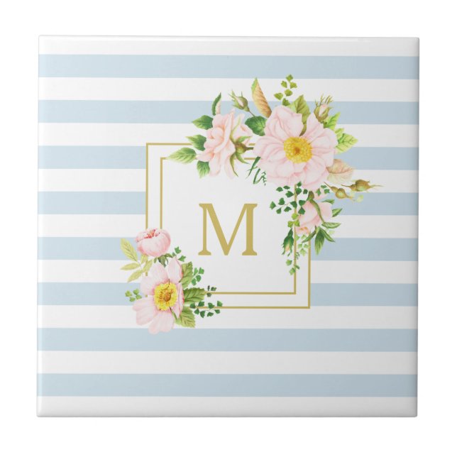 Monogramm florales Shabby Chic Pastellfarben Fliese (Vorderseite)