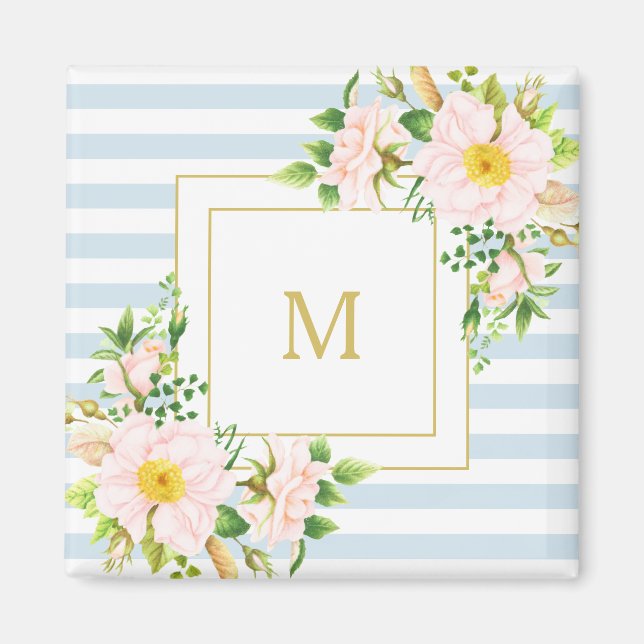 Monogramm florales Shabby Chic Pastellfarben Magnet (Vorne)