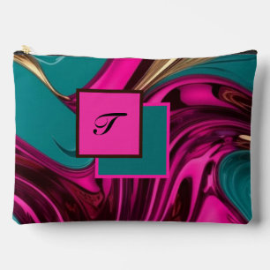 Monogramm flüssiges Wasser Hot Pink, Gold und Grün Zubehörtasche