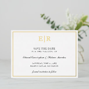 Monogramm formelle Hochzeit Terminankündigung Gold Folieneinladung