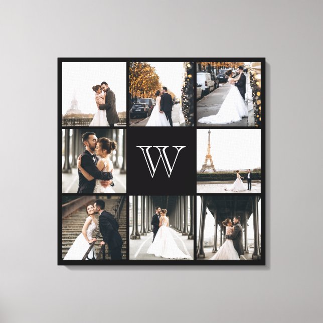 Monogramm Foto Collage Black Border Leinwanddruck (Vorderseite)
