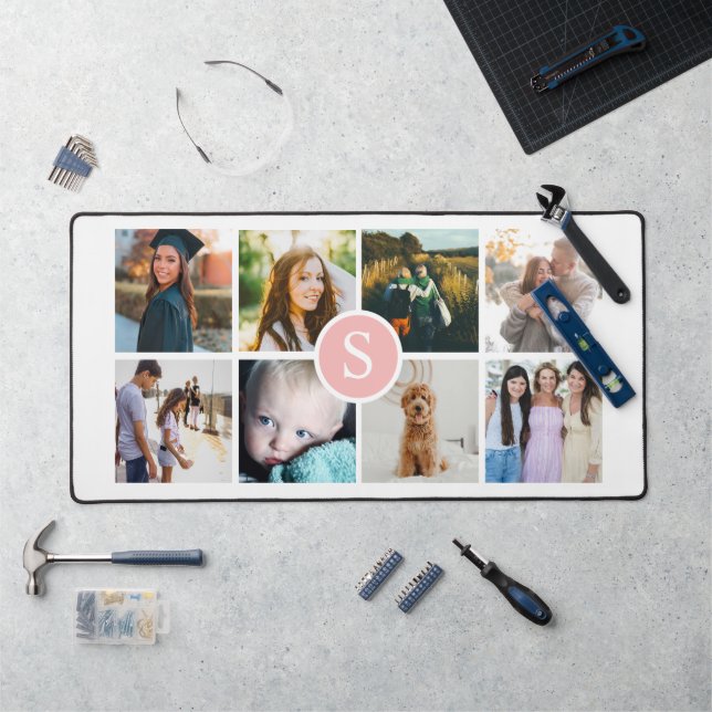 Monogramm Foto Collage Desk Mat Schreibtischunterlage (Arbeitsplatz)