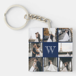 Monogramm Foto Collage Navy Blau Schlüsselanhänger