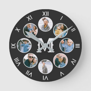 Monogramm Foto Collage römische Zahlen Runde Wanduhr