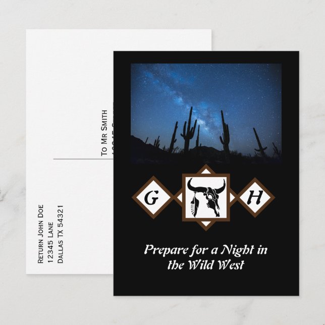 Monogramm-Foto der Bullskull-Silhouette Einladungspostkarte (Vorne/Hinten)