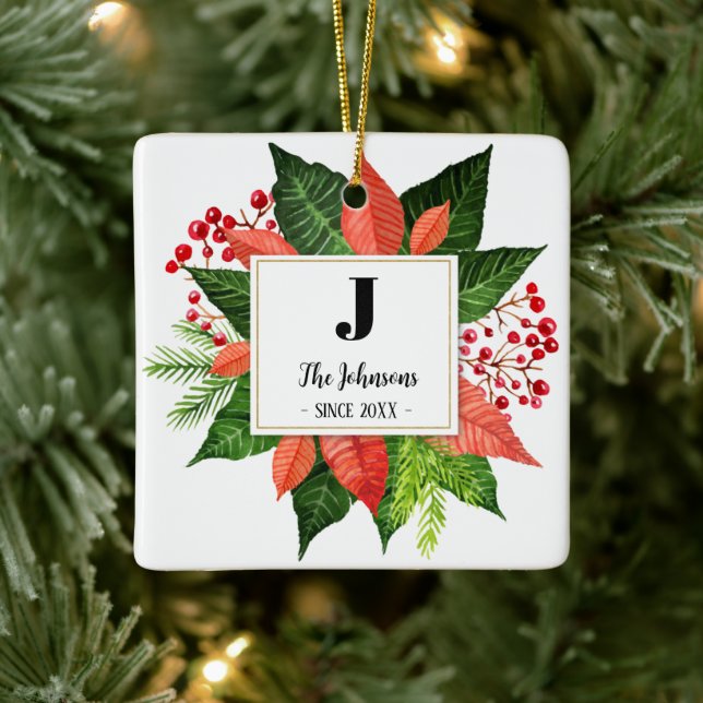 Monogramm-Foto der Weihnachtsfamilie Keramikornament (Baum)
