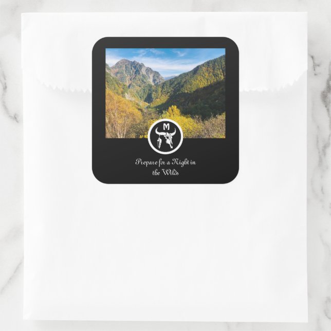 Monogramm-Foto für die Silhouette White Bull Quadratischer Aufkleber (Tasche)