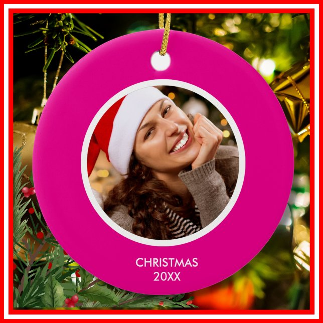 Monogramm-FOTO für rosa und weiße moderne Initiale Keramik Ornament (Pink & White Modern Initials Monogram PHOTO Ceramic Ornament)