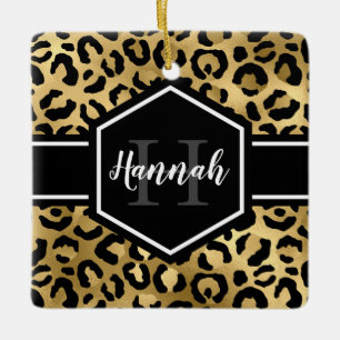 Monogramm-Foto für schwarze Leoparden Keramikornament