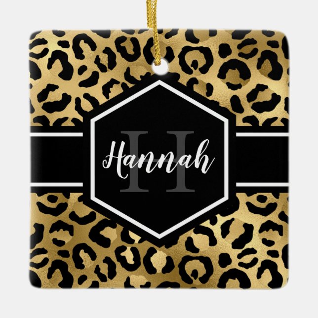 Monogramm-Foto für schwarze Leoparden Keramikornament (Vorderseite)