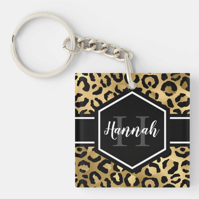 Monogramm-Foto für schwarze Leoparden Schlüsselanhänger (Vorderseite)