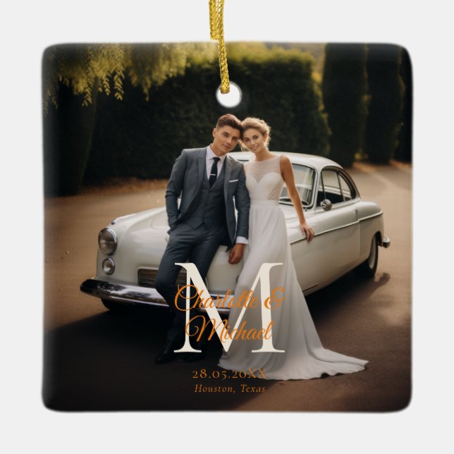 Monogramm-Foto-Hochzeit Keramikornament (Vorderseite)