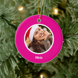 Monogramm-FOTO mit rosa und weißem Familiennamen Keramik Ornament