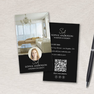 Monogramm-Foto-QR-Schwarz Innenarchitekt Visitenkarte
